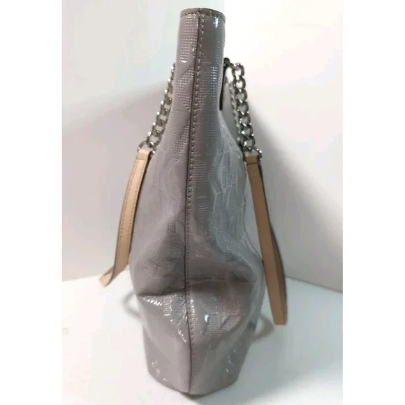 Michael Kors Ash Grey Purse Shoulder Bag Large Tote Tan Straps With Chains MK‎ - Picture 4 of 5